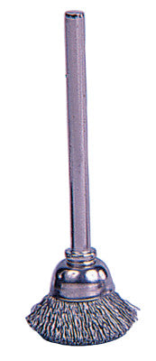 Weiler® Miniature Stem-Mounted Cup Brush, 5/8 in Dia., .005 in Brass Wire, 26075