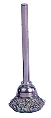 Weiler® Miniature Stem-Mounted Cup Brush, 1/2 in Dia., Stiff Hair Wire, 26091