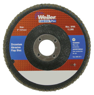 Weiler® Vortec Pro® Abrasive Flap Discs, 5", Angled, Phenolic Back, 31358