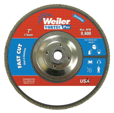 Weiler® Vortec Pro Abrasive Flap Discs, 7", 60 Grit, 5/8 Arbor, 8,600 rpm, Phenolic, 31369