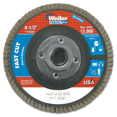 Weiler® 4-1/2" x 5/5-11" A, Abrasive Flap Disc, Flat, Phenolic Backing, 6 oz, 31409