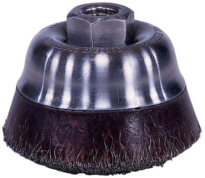 Weiler® Polyflex Crimped Wire Cup Brush, 3 1/2 in Dia., 5/8-11 UNC Arbor, .014 in Steel, 35406