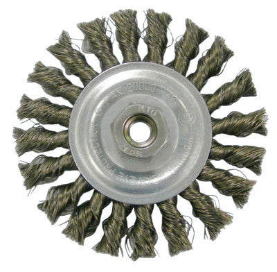 Weiler® Vortec Pro Knot Wire Wheel, 4 in Dia, .014 Carbon Steel, M14 x 2 Arbor,Retail Pk, 36017
