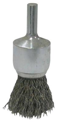 Weiler® Vortec Pro Stem Mtd Crimped Wire End Brushes, Carbon, 1 in Dia, .006 Wire, 36284