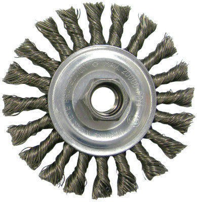 Weiler® Vortec Pro Knot Wire Wheels, 4 in D, 0.02 Carbon Steel, 5/8-11 UNC Nut, 36055