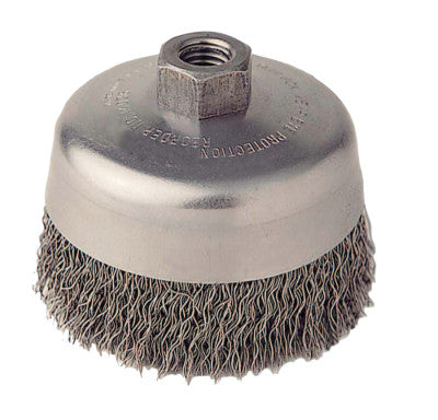 Weiler® Vortec Pro Crimped Wire Cup Brush, 5" Dia, 5/8-11, 0.02" Carbon Steel, Display, 36061