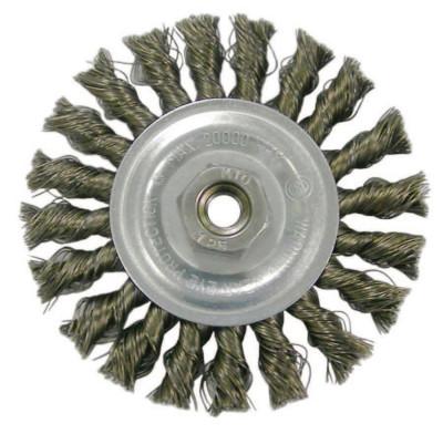 Weiler® Vortec Pro Knot Wire Wheel, 4 in Dia, .014 in Carbon Steel Wire, 5/8-11 Arbor, 36212