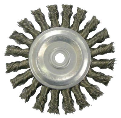 Weiler® Vortec Pro Knot Wire Wheel, 4 in Dia, .014 in Carbon Steel, 1/2-3/8 Arbor Hole, 36226