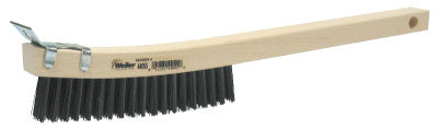 Weiler® Curved Handle Scratch Brush, 14", 3X19 Rows, Steel Wire, Wood Handle, Scraper, 44055