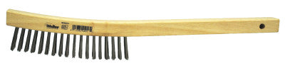 Weiler® Curved Handle Scratch Brush, 14", 4X18 Rows, Stainless Steel Wire, Wood Handle, 44057