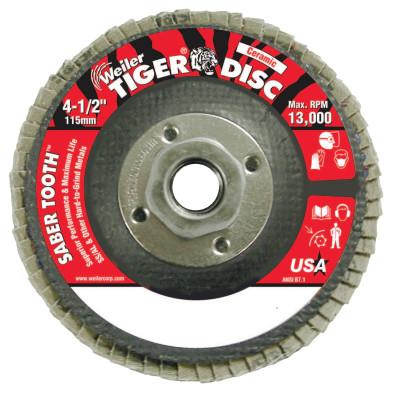 Weiler® Saber Tooth Ceramic Flap Discs, 4 1/2 in, 80 Grit, 5/8 Arbor, 13,000 rpm, 50107