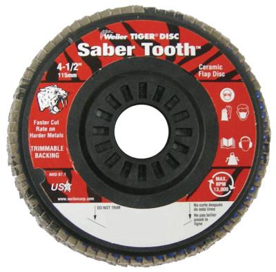 Weiler® Saber Tooth™ Trimmable Ceramic Flap Discs, 4 1/2 in, 80 Grit, 7/8 Arbor, 13,000 rpm, 50119