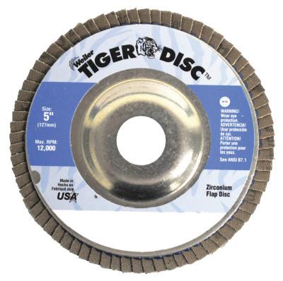 Weiler® Tiger® Disc Angled Style Flap Discs, 5 in, 36 Grit, 7/8 Arbor, Aluminum Back, 50522