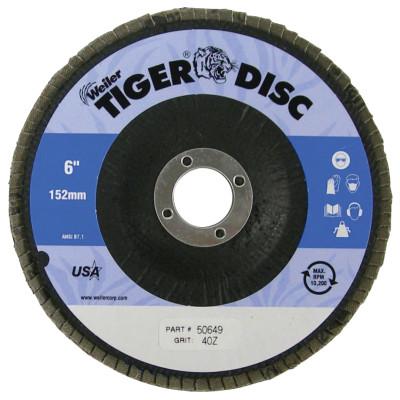 Weiler® Tiger Disc Abrasive Flap Discs, 6 in, 40 Grit, 7/8 Arbor, 10,200 rpm, 50649