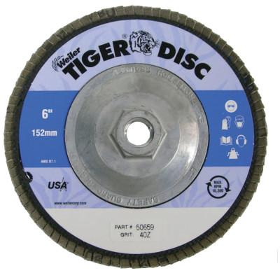 Weiler® Tiger Disc Abrasive Flap Discs, 6 in,40 Grit, 5/8 Arbor, 10,200 rpm, 50659