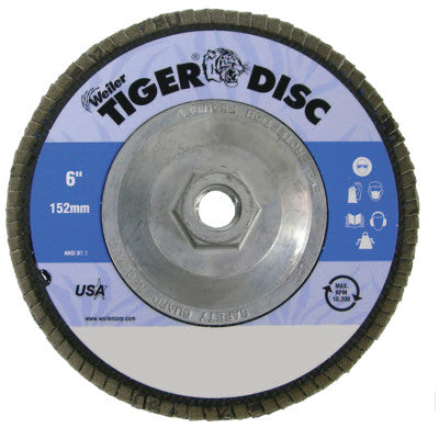 Weiler® Tiger Disc Abrasive Flap Discs, 6",60 Grit, 5/8 Arbor, 10,200 rpm, Phenolic Back, 50660