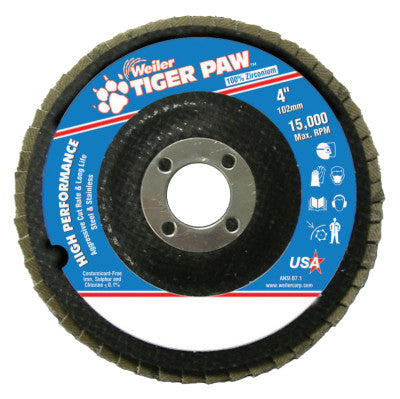 Weiler® Tiger Paw Coated Abrasive Flap Discs, 4", 60 Grit, 5/8 Arbor, Phenolic Back, 51102