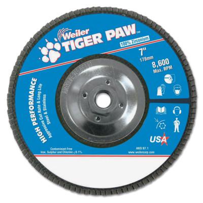 Weiler® Tiger Paw™ TY29 Coated Abrasive Flap Disc, 7", 36 Grit, 5/8 Arbor, 8,600 RPM, 51149
