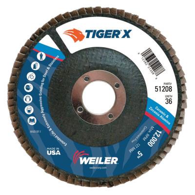 Weiler® TIGER X Flap Disc, 5 in Angled, 36 Grit, 7/8 in Arbor, 51208