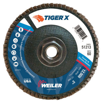 Weiler® TIGER X Flap Disc, 5 in Angled, 60 Grit, 5/8 in - 11 Arbor, 51213