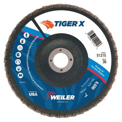 Weiler® TIGER X Flap Disc, 7 in Angled, 36 Grit, 7/8 in Arbor, 51215