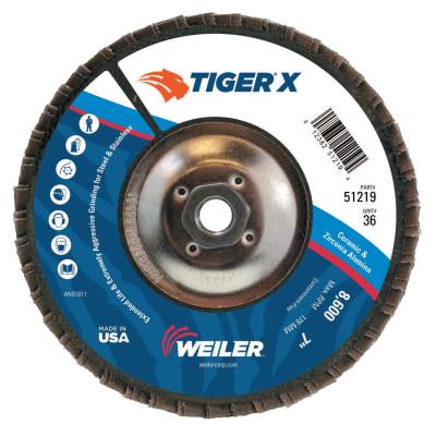 Weiler® TIGER X Flap Disc, 7 in Angled, 36 Grit, 5/8 in - 11 Arbor, 51219