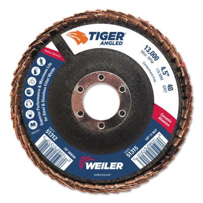 Weiler® Tiger Angled Flap Disc, 7/8 in, 40 Grit, 10 per Box, 51312