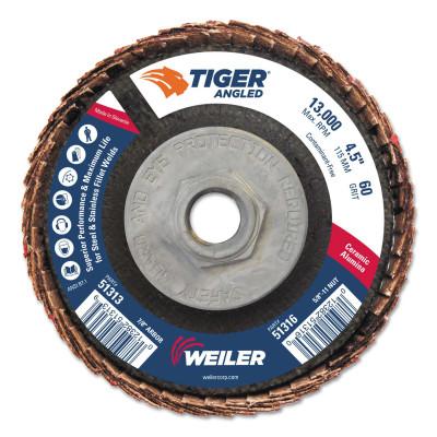 Weiler® Tiger Angled Flap Disc, 5/8 in - 11, 60 Grit, 10 per Box, 51316