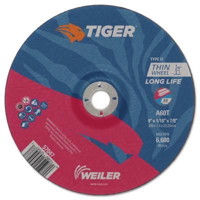 Weiler® Tiger Cutting Wheels, 9 in Dia., 1/16 in Thick, 7/8 in Arbor, 60 Grit, 57047