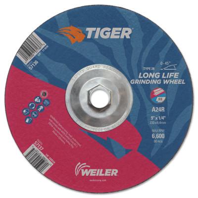 Weiler® Tiger Grinding Wheels, 9 in Dia., 1/4 in Thick, 24 Grit, Aluminum Oxide, 57136