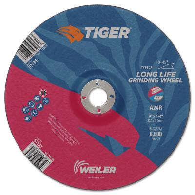 Weiler® Tiger Grinding Wheels, 9 in Dia., 1/4 in Thick, 7/8 in Arbor, 24 Grit, 57137