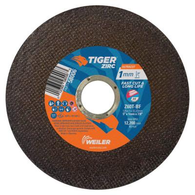Weiler® Tiger Zirconia Ultracut Thin Cutting Wheel, 5", 7/8" Arbor, 60, 12200 rpm, 50/PK, 58006