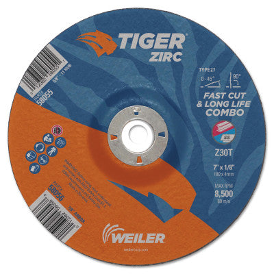Weiler® Tiger Zirc Combo Wheels, 4 in Dia, .035 in Thick, 1/4 in Arbor, 58014