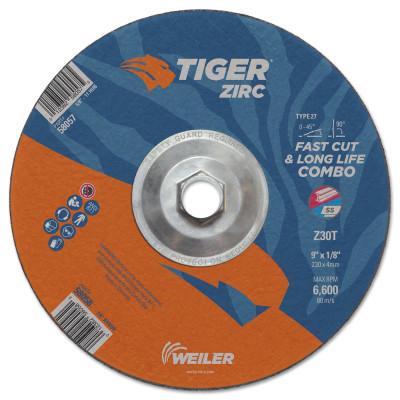 Weiler® Tiger Zirc Combo Wheels, 9 in Dia., 1/8 in Thick, 30 Grit, Zirconium, 58057