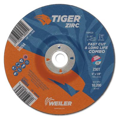 Weiler® Tiger Zirc Combo Wheels, 6" Dia., 1/8" Thick, 7/8" Arbor, 60 Grit, Zirconium, 58064