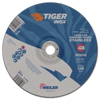 Weiler® Tiger Inox Grinding Wheels, 9 in Dia., 1/4 in Thick, 7/8 in Arbor, 24 Grit, 58127