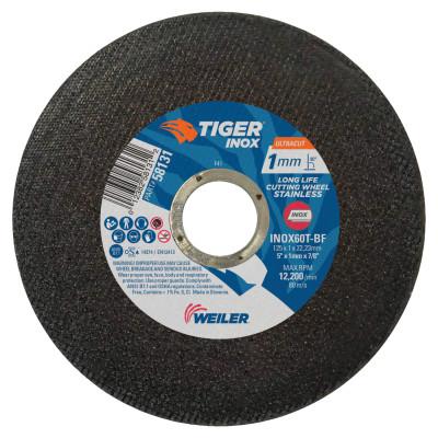 Weiler® Tiger INOX Ultracut Thin Cutting Wheel, 5", 7/8" Arbor, 60, 12200 rpm, 50/PK, 58131