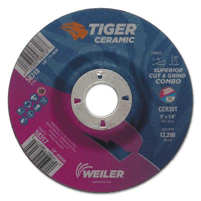 Weiler® Tiger Ceramic Combo Wheels, 5 in Dia., 1/8 in Thick, 7/8 in Arbor, 30 Grit, 58317