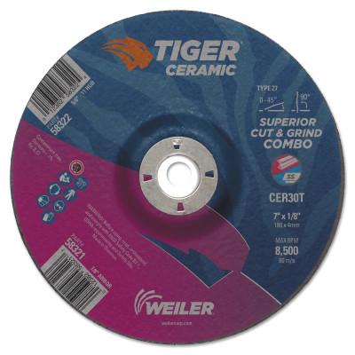 Weiler® Tiger Ceramic Combo Wheels, 7 in Dia., 1/8 in Thick, 7/8 in Arbor, 30 Grit, 58321