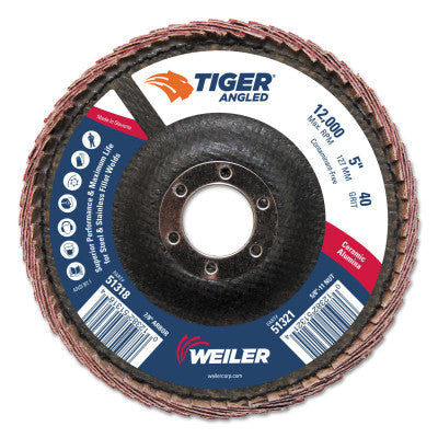 Weiler® Tiger Aluminum Resin Fiber Discs, 7 in Dia, 5/8 Arbor, 60 Grit, Aluminum Oxide, 60623