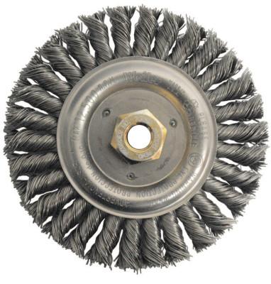 Weiler® Dually™ Stainless Steel Wheel Brush 0.023 in Bristle Diameter, 5 in Outside Diameter, 5/8 in - 11 UNC Center Hole Size, 79813