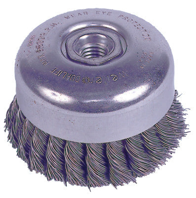 Weiler® Wire Cup Brush with Internal Nut, 4 in Dia., 5/8-11 UNC Arbor, .023 Steel Knot, 94012