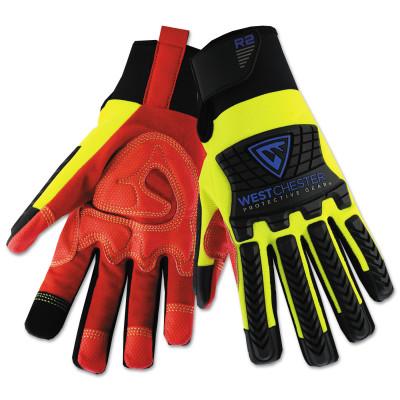 WEST CHESTER Extreme Work Knuckle Knox Gloves, Synthetic Leather, Medium, Black/Red, 89303/M