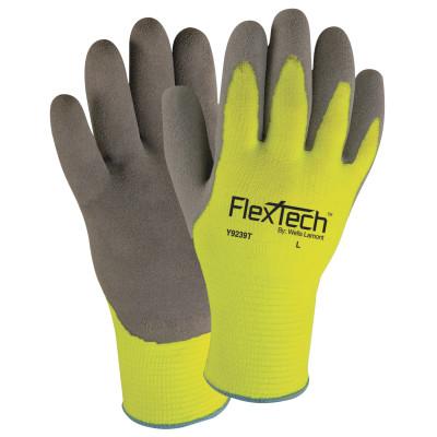 Wells Lamont FlexTech Hi-Visibility Knit Thermal Gloves w/Latex Palm, Medium, Gray/Green, Y9239TM