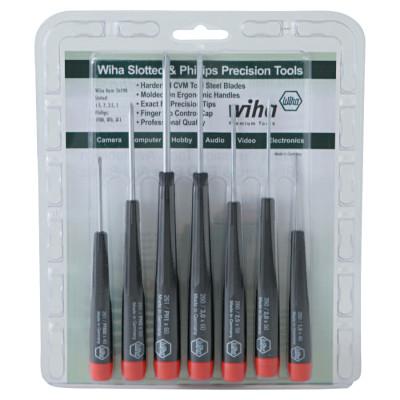 Wiha® Tools Precision Tool Sets, Phillips; Slotted, 7 Piece, 26190