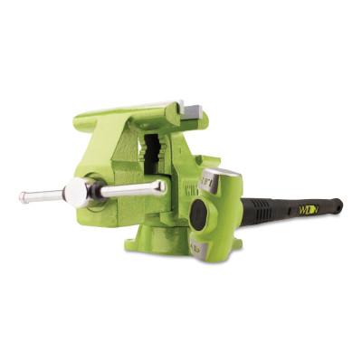 JPW Industries Utility Vise and Hammer Combo, 6-1/2 in Jaw, 3-3/16 in Throat Depth, Swivel Base, 11128BH