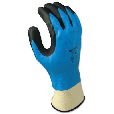 SHOWA® Foam Grip 377 Nitrile-Coated Gloves, Large, Black/Blue, 377L-08