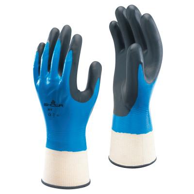 SHOWA® Foam Grip 377 Nitrile-Coated Gloves, Medium, Black/Blue/White, 377M-07