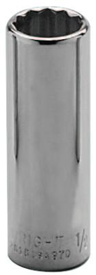 Wright Tool 3/8" Dr. Deep Sockets, 3/8 in Drive, 3/8 in, 12 Points, 3612