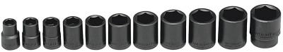 Wright Tool 11 Piece Standard Impact Socket Sets, 1/2 in, 6 Point, 411